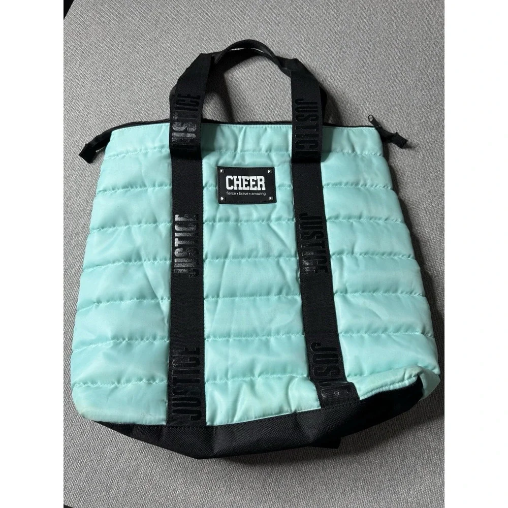 JUSTICE CHEER TOTE‎ BAG/BACKPACK AQUAMARINE FIERCE BRAVE AMAZING